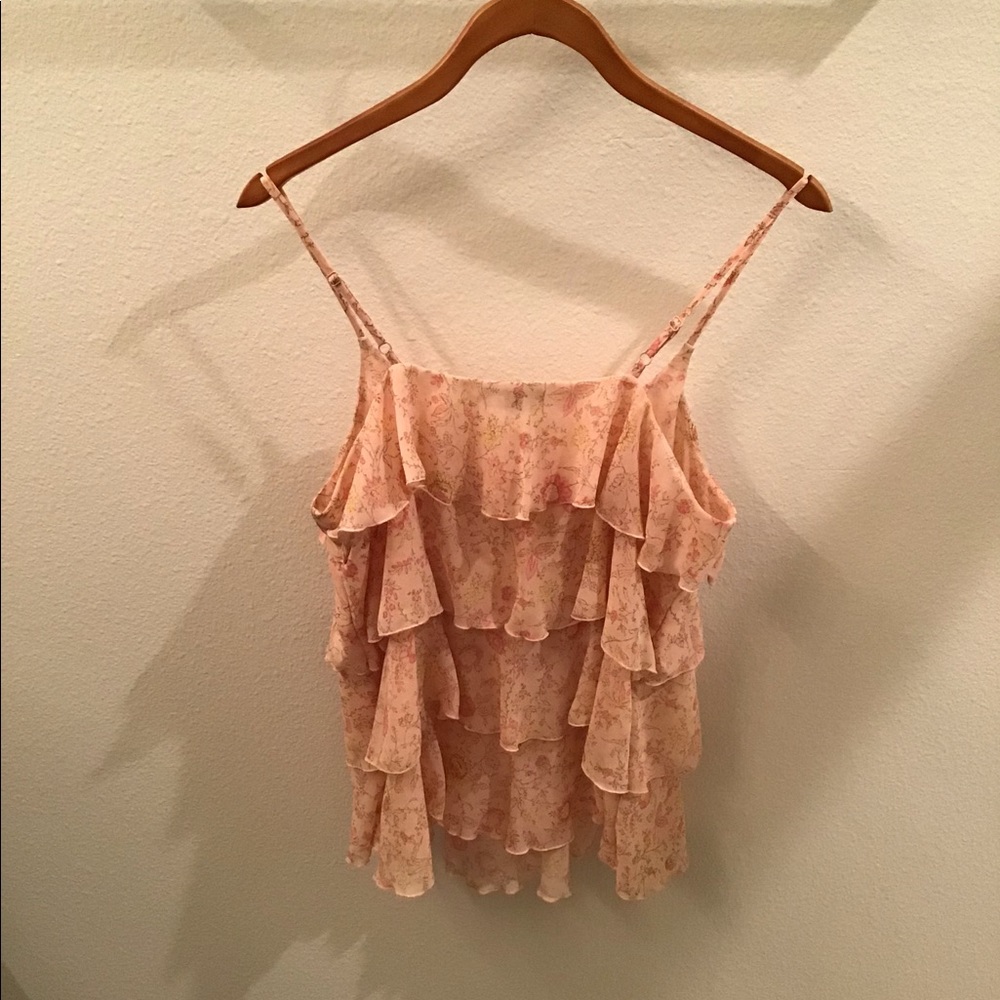 GAP Pink Floral Ruffled Spaghetti Strap Sleeveless Blouse